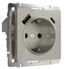 Фото товара Розетка с заземлением, шторками и USB тип A+C (дымчатый) W1271704